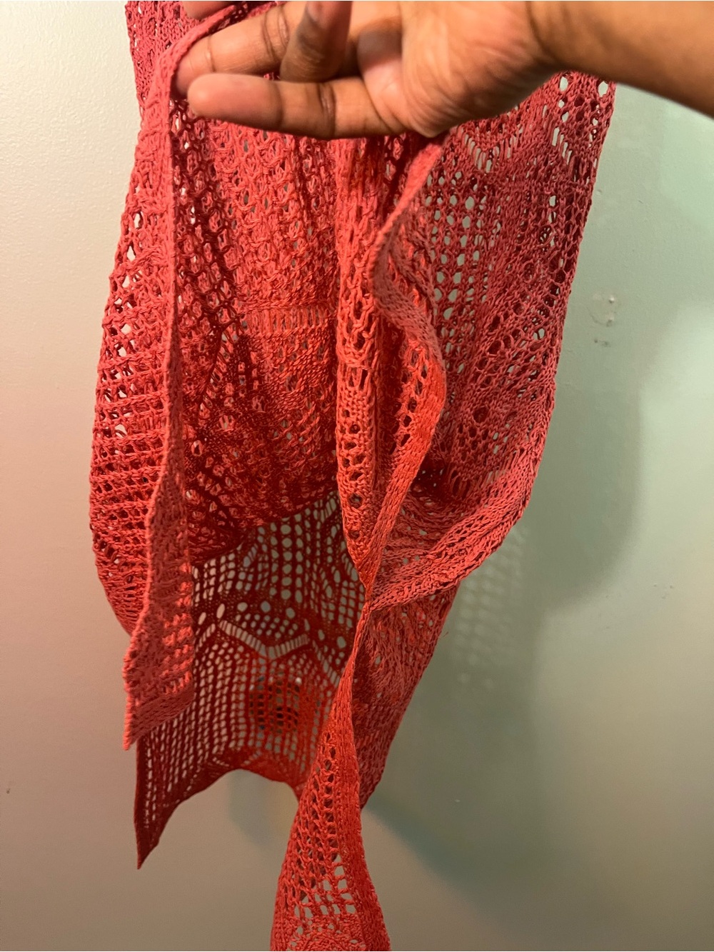 Crochet Slip Dress Bathing , Suit Cover up,- Coral Pink - Picture 3 of 4